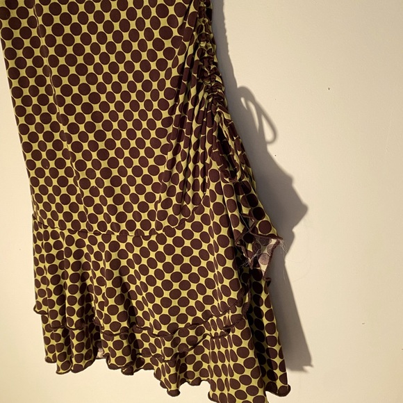 00s Y2K Green Dress with Brown Polka Dots - Picture 2 of 8